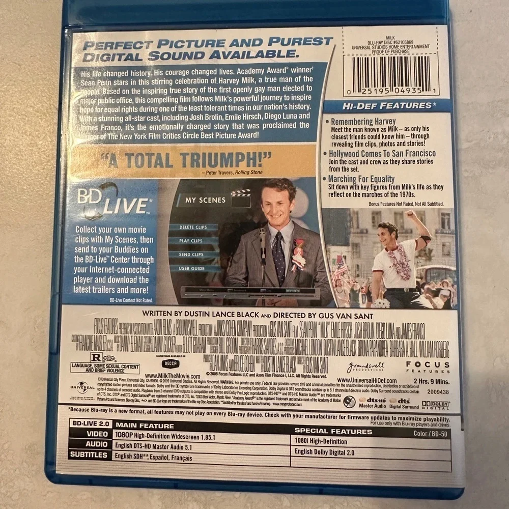 Milk (Blu Ray 2009) Sean Penn Pre Owned - Picture 2 of 3